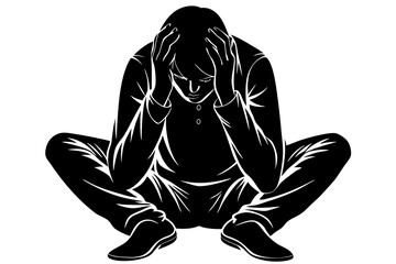 Desperate Young Man silhouette Vector illustration  