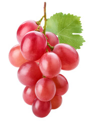 Fototapeta premium Juicy red grapes with a green leaf, isolated on transparent background, ideal for food and beverage designs