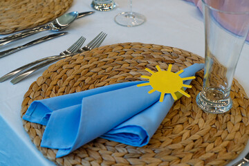 Table set for an event party or wedding reception. Selective focus.