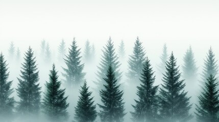 Fototapeta premium Misty Forest Landscape with Pine Trees Surrounded by Soft Fog and Natural Serenity