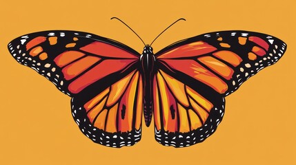 Fototapeta premium A bold vector graphic of Monarch butterfly wings with stylized edges and bright, exaggerated colors. The modern design is perfect for energetic event decorations
