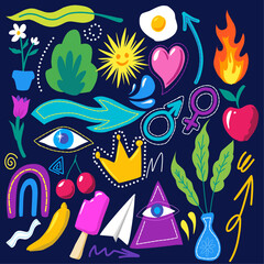 Hand drawn doodle shape, pop colorful cute shape suitable for poster, flyer, and many graphic design needs