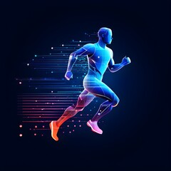 illustration of a wave of data points shaping into a runner's silhouette, conveying speed and precision guided by AI