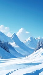 Fototapeta premium skiers are skiing down a snowy mountain slope with a blue sky