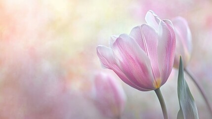 Fototapeta premium Soft focus pink tulips in a field.