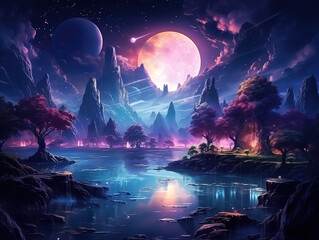 Attractive Dark natural scene with light reflection in water