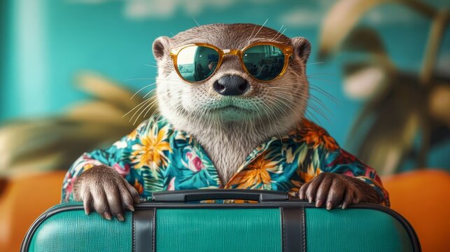 Cheerful otter with sunglasses.