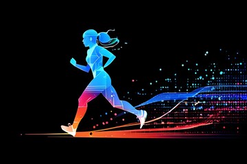 illustration of a wave of data points shaping into a runner's silhouette, conveying speed and precision guided by AI