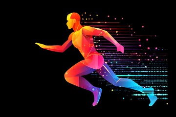 Fototapeta premium illustration of a wave of data points shaping into a runner's silhouette, conveying speed and precision guided by AI