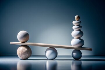 Obraz premium Minimalist Weight Balance Photography: Equilibrium, Scales, Weights, Objects