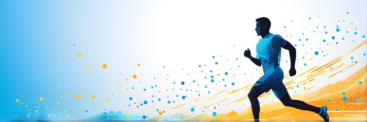 Naklejka premium illustration of a wave of data points shaping into a runner's silhouette, conveying speed and precision guided by AI