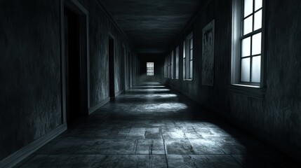 Dark and Eerie Hallway With Shadows and Light Streaming In