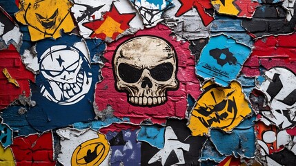 Fototapeta premium Faded Grunge Collage with Retro Punk Rock Logos and Textured Graffiti