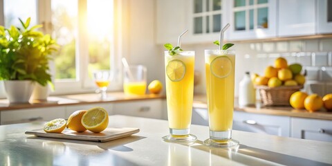 Fototapeta premium Refreshing Lemon Slushie: Minimalist Kitchen Drink Photography