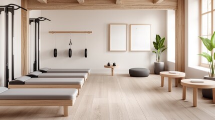 Serene and Modern Pilates Studio with Natural Light and Minimalistic Design