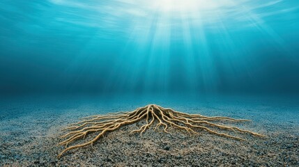 Underwater Roots with Sunlight Creating a Serene and Peaceful Ocean Landscape
