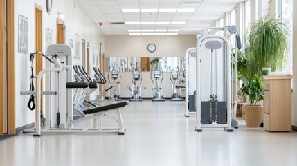 Fototapeta premium Bright and Spacious Gym Interior with Modern Equipment and Natural Light