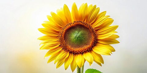 Obraz premium Captivating Panoramic View of a Single Sunflower on a White Background, Perfect for Nature Lovers and Minimalist Decor Enthusiasts Seeking Vibrant Floral Imagery