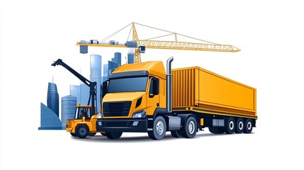 Industrial Transportation and Logistics with Truck,Crane and Cityscape