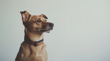 Dog portrait captured at home indoor photography bright minimalistic environment eye-level perspective showcasing canine personality