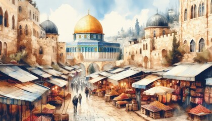 Fototapeta premium Old sity Jerusalem Israel content created with generative AI software