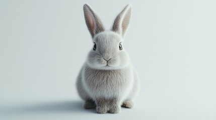 Fototapeta premium Playful white rabbit indoor studio animal portrait minimalistic front view whimsical concept for nature enthusiasts