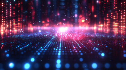 Obraz premium Technology background featuring floating holographic data grids in motion