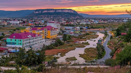 Obraz premium Sunset Over Kep City, Cambodia: A Colorful Panorama