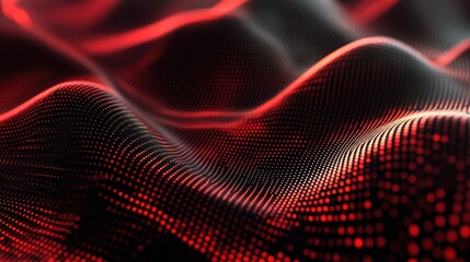 Fototapeta premium Red digital wave pattern with glowing dots abstract art