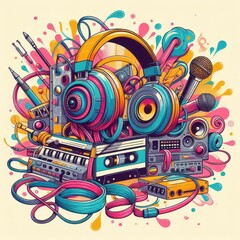 music background with headphones content created with generative AI software