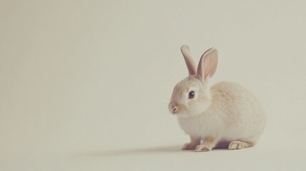 Obraz premium Playful white rabbit in studio animal photography minimalist setting close-up perspective adorable wildlife concept