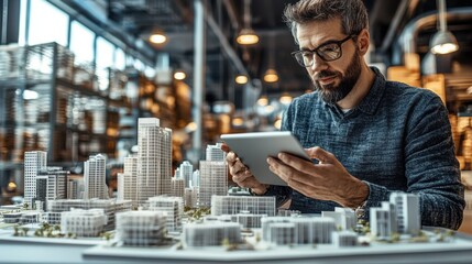 Architect Using Tablet, City Model Planning