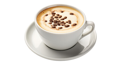 a Cappuccino coffee with coffee beans isolated on a transparent background 