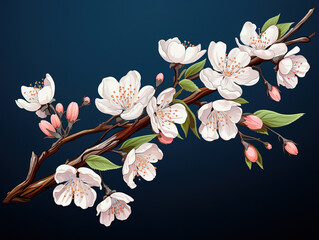 Exceptional Blooming cherry tree flowers isolated on black background