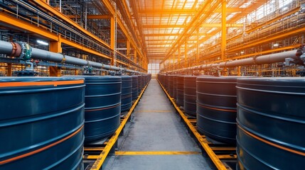 Naklejka premium Expansive Factory Floor Filled with Palm Oil Production Equipment and Refinement Machinery