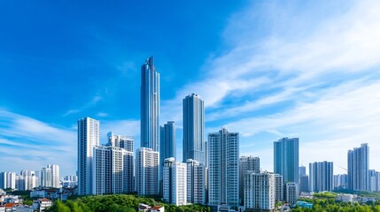 Fototapeta premium Clean Energy Wind Turbines on Hill Generating Renewable Electricity Against Clear Blue Sky