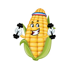Corn Cartoon Character Lifting Weights.