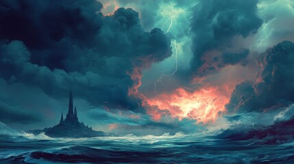 Heavy clouds bringing thunder, lightnings and storm.