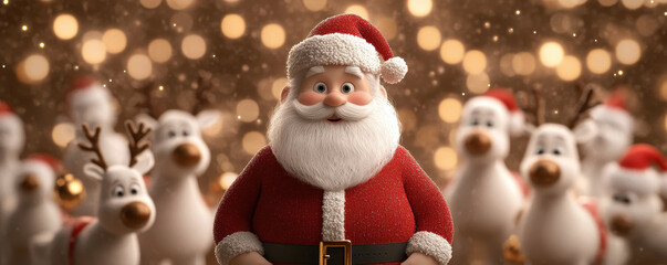 Santa Claus with reindeer in festive setting, spreading holiday cheer