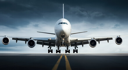 Obraz premium passenger plane landing.foggy clouds in the background