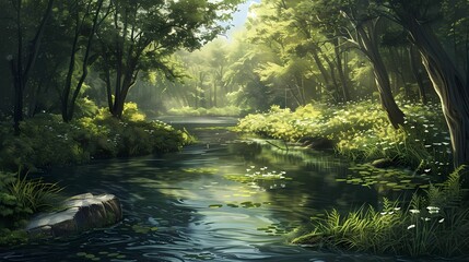 Obraz premium Tranquil river flowing through a forest