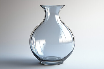 Photographie studio d'un vase en verre transparent au design simple et épuré, parfait pour des fleurs, sur fond blanc