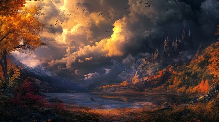 Naklejka premium Sky full of dark clouds before the rain, storm before the change of weather, bad weather, autumn rain, high quality professional photography 