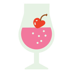 a pink drink in a glass with bubbles and topped with a red cherry garnish, representing a fun and refreshing summer cocktail.