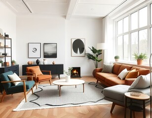 Fototapeta premium midcentury scandinavian interior design of a modern living room 