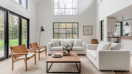 Serene Scandinavian-Inspired Living Room with Minimalist Furnishings and Natural Lighting