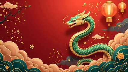 Fototapeta premium Chinese New Year Dragon Celebration: A Festive Digital Artwork