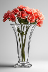 Obraz premium Photographie studio d'un vase en verre transparent au design simple et épuré, parfait pour des fleurs, sur fond blanc