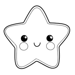 Obraz premium Star with eyes, kawaii, simple and easy coloring book for kids, cartoon style.