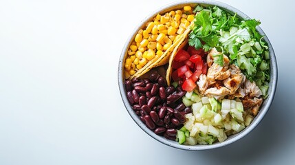 Deconstructed Taco Bowl with Fresh Ingredients Displayed